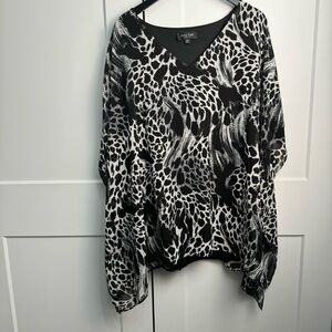Arna York Collection Women's Bella Overlay Top Black Animal Print Size 18